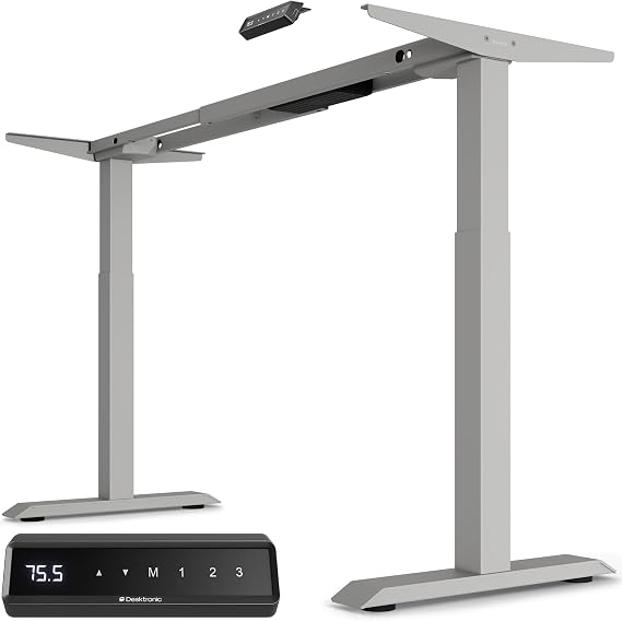 Desktronic Height-adjustable desk, standing desk, table frame, height adjustable, electric table with touch screen and charging ports, Grey
