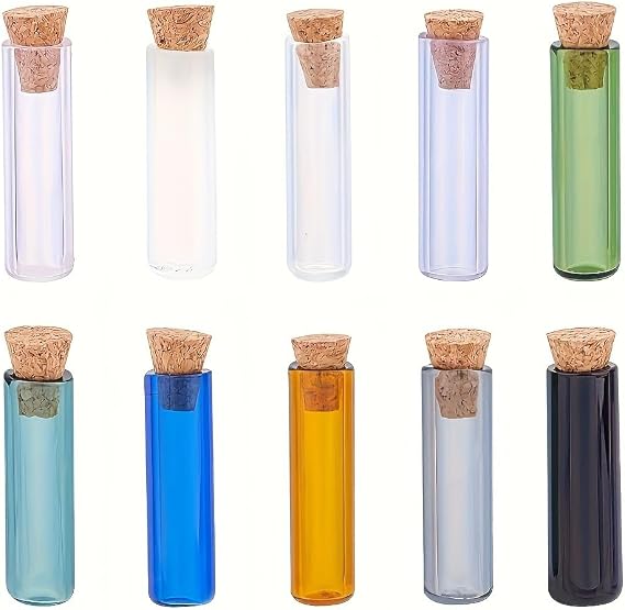 10pcs Set Colorful Small Glass Bottles with Cork Stoppers