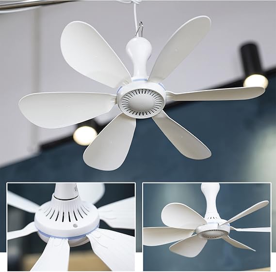 Portable Ceiling Fans no Light, Mini USB Hanging Tent Fans for Camping, Rechargeable 5V Quiet Fan Energy-Saving for Outdoor Gazebo Ceiling Canopy Bedroom Bathroom Home White