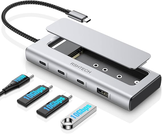 RSHTECH 5-in-1 USB C Hub with M.2 NVMe/SATA SSD Enclosure