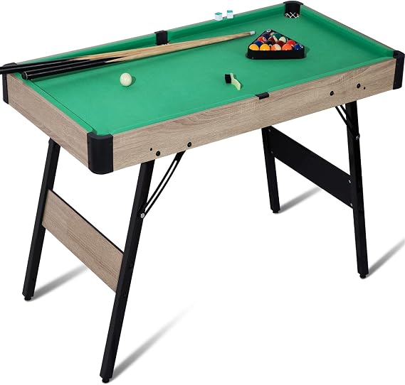 Billiard Game 48" Billiard Table Pool Table Set with Locking Legs Adjustable Feet Ball Cue Triangle Chalk Brush Portable Folding Billiard Game for Family Game Room