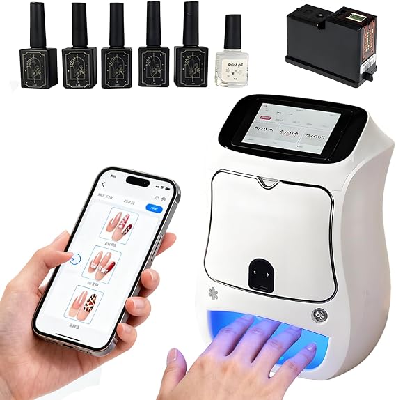 3D Nail Art Printer Machine Kit, Automatic Nail Printing Device with 3000+ Designs, 4800DPI APP Control, 5-Inch Touchscreen, UV Curing, Quick DIY Nail Printing for Home, Salon & Wedding Nail Art