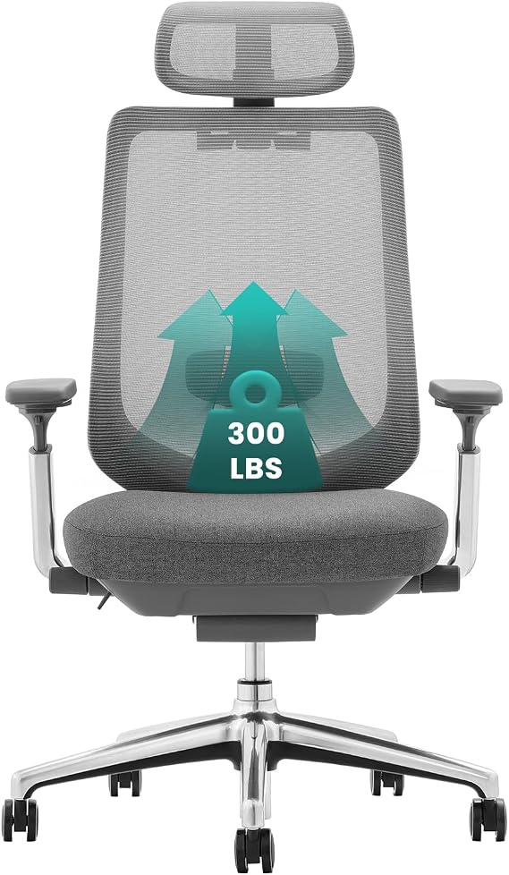 COLAMY Ergonomic Mesh Office Chair with High Back Lumbar Support Adjustable Headrest and 4D Armrest Sliding Seat Reclining Lock - Dark Grey