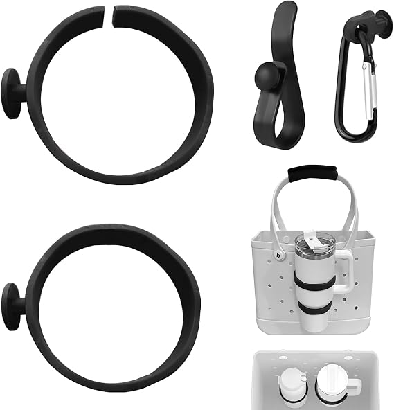 4Pcs Bogg Bag Accessories,Bogg Bag Cup Holder for Stanley, 30oz and 40oz Water Bottle Accessories, Compatible with Bogg Bags and Simply Southern Totes(Black)