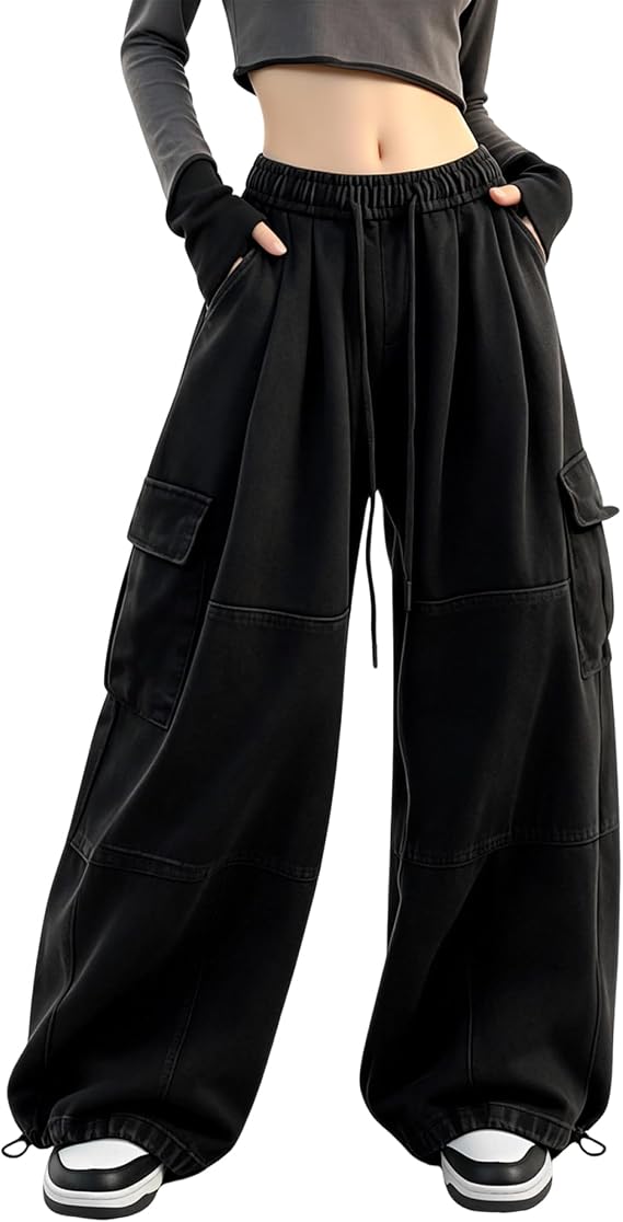 Baggy Cargo Pants for Women Y2k Drawstring Wide Leg Sweatpants