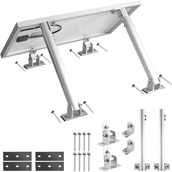 Anbte 1 Set Adjustable Solar Panel Tilt Mount Brackets, 15-30 Adjustable Aluminum Solar Mounting Brackets Support 50W 70W 100W 150W 200W 300W 400W Panels, for Flat Surface, RV, Roof, Boat, Silver