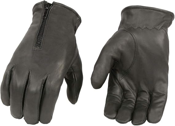 M Boss Motorcycle Apparel BOS37532 Men's Black Thermal Lined Leather Gloves with Zipper Closure Medium / Black