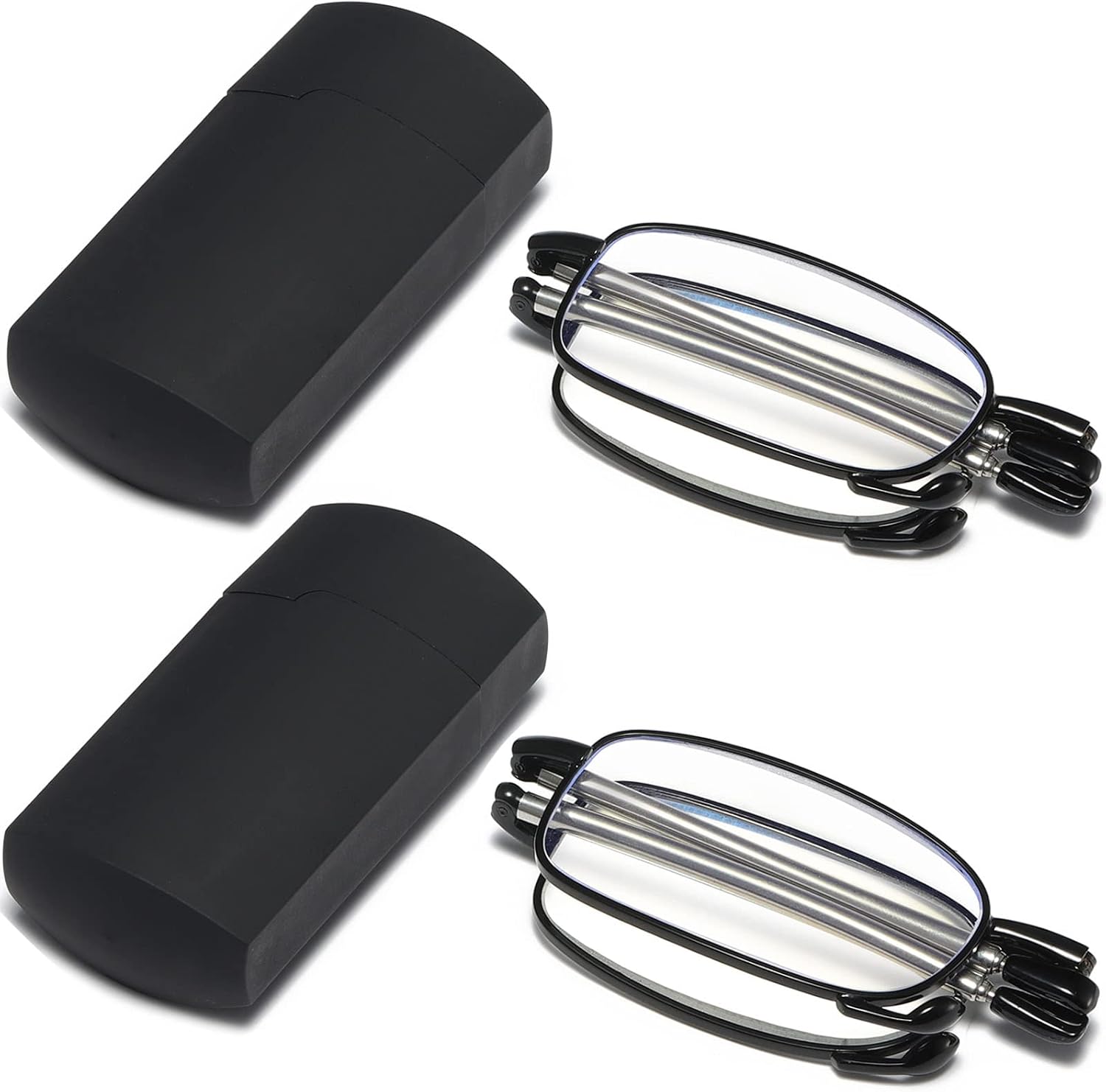 Folding Reading Glasses Compact Small Portable Blue Light Blocking Reader Spring Hinge Black
