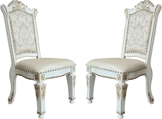 ACME Simple Relax Set of 2 Upholstered Armless Side Chair in Antique Pearl Finish