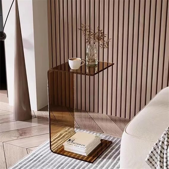 Acrylic End Table,C Shaped End Table, Acrylic Sofa Side Table, Bedside Table for Bedroom Small Simple Modern Coffee Table Suitable for Living Room