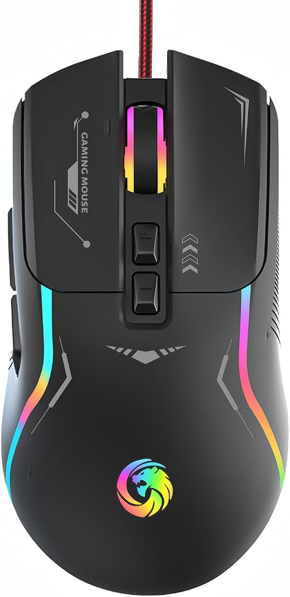 P19 Wired Gaming Mouse, 7 Programmable Buttons, 4 DPI Levels up to 7200, RGB Backlit, 4-Way Scroll Wheel, Macro Support with Software, Ergonomic Mech Design for PC Gamer (Black)