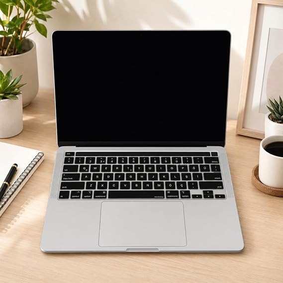 McStorey MacBook Klavye Koruyucu Türkçe Q Çeviri A2338 M1 M2 13 inç A2251 A2289 A2141 16 inç US ANSI Düz Enter Silikon Keyboard Cover Siyah