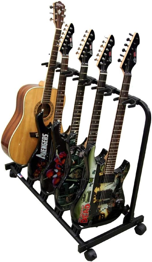 American Sound Connection 5 Guitar Rolling Cart Stand Pro Audio Stage, Studio or Display Rubber Divider Electric or Acoustic Guitar Holder