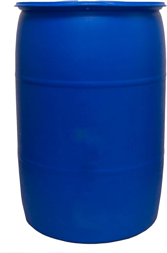 Bushman 55 Gallon Plastic Drum, Stackable Industrial Storage Barrel, Blue