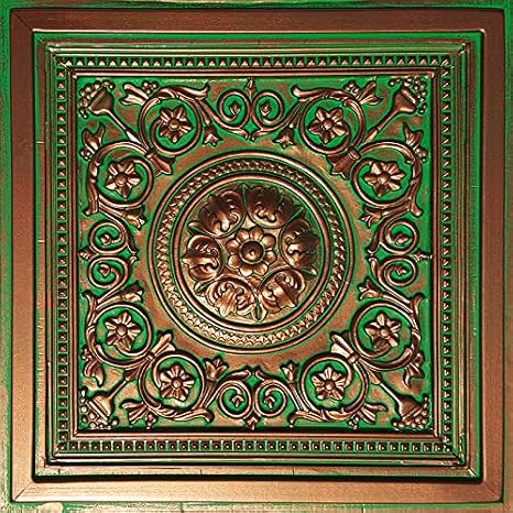 Antique Ceilings Majesty Emerald Copper Decorative PVC Ceiling Tile (1) - 24"x24" - 4 Sq Ft - Green - Water Resistant - Easy to Install & Cut - Fire Rated - Classic with Retro Elements