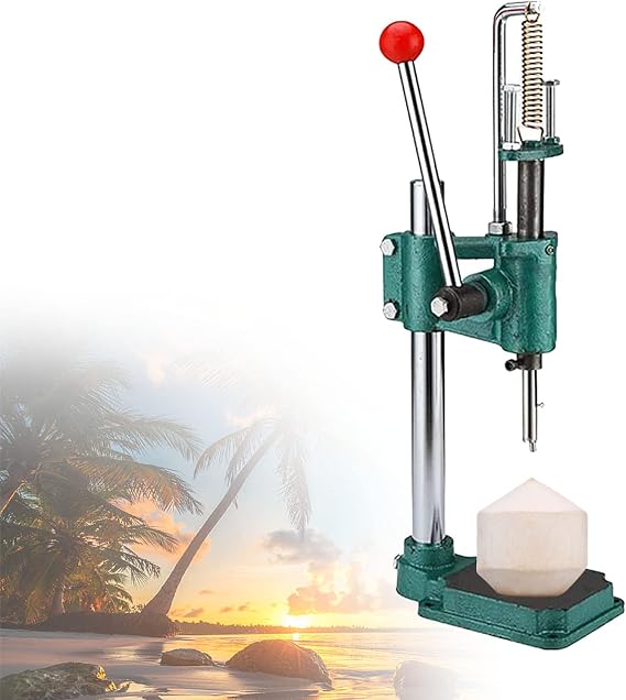 Manual Coconut Hole Opening Machine, Stainless Coconut Opener Tool Thick Metal Base, Fruit Opener Hand Press Driller Opener, Kitchen Tools for Coconut Fruit Shop Home Use-Green