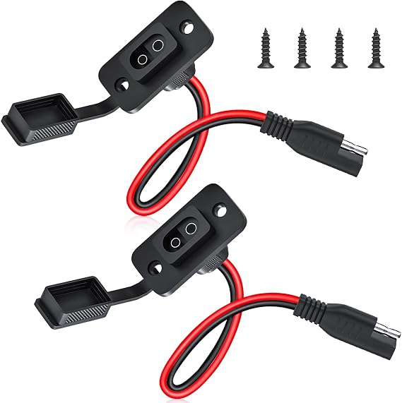 ELECTOP Rectangular Connector Power Socket Sidewall Port, Weatherproof Quick Connector Solar Panel Flush Mount SAE Plug Adapter, 12AWG SAE Cable for Solar Generator Battery Charger (2 Pack)