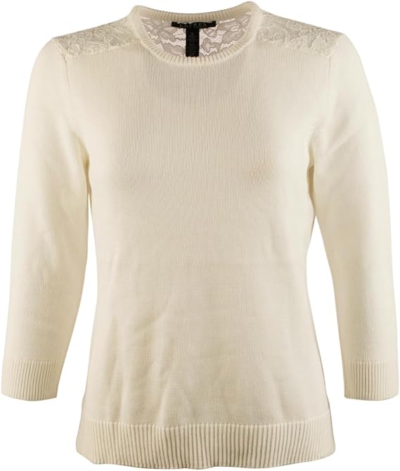 Ralph Lauren Women's Lace Trim Crewneck Pullover Sweater Prl XS
