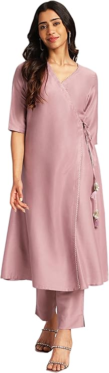 Janasya Indian Women's Lavender Solid Festive Wear Kurta Set for Women