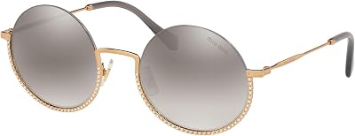 Miu Miu MU 69US 7OE5O0 Gold Metal Round Sunglasses SIlver Mirror Lens