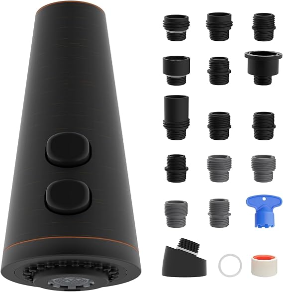 Hygie Rinse Universal Kitchen Faucet Head Replacement, 4 Water Modes, Retractable Kitchen Faucet Head with 15 Adapters, 5.5L Kitchen Sink Faucet Spray Head