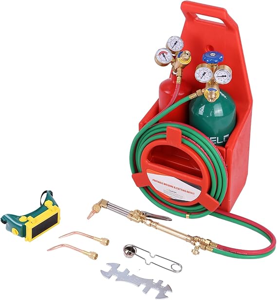 Oxygen Acetylene Torch Kit, Professional Cutting Torch kit, Long Pipe Brass Nozzle Welding Cutting Kit with Gauge Oxygen Acetylene, Portable oxyacetylene Torch kit and Welding Torch Kit Red
