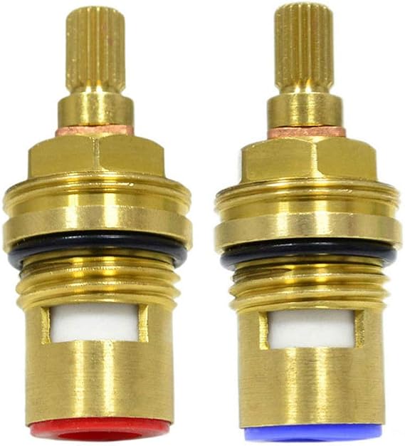HGB VERIMP Pair of Replacement Brass Ceramic Disc Stem Cartridge, Faucet Valve, Quarter Turn, 1/2" X 53mm x 12mm Spline Length, 20 Teeth