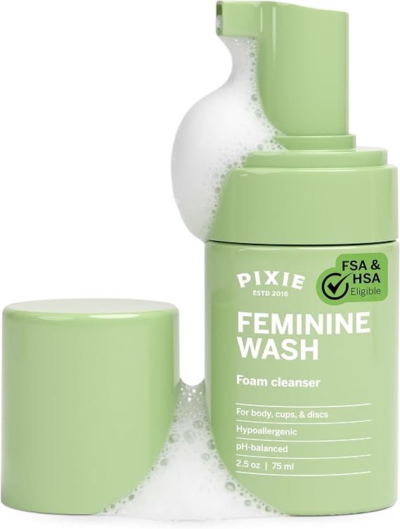 Pixie Feminine Wash Foaming Cleaner with Natural Ingredients pH Balanced & Plant Based For Your Menstrual Cups and Discs, TSA Approved 2.5oz