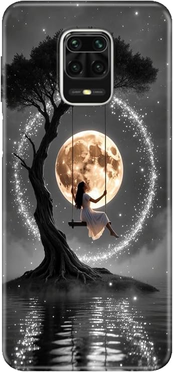 Xiaomi Redmi Note 9 Pro Max ile Uyumlu Silikon Kılıf, Romantik Dolunay Temalı Desenli, Darbe Emici
