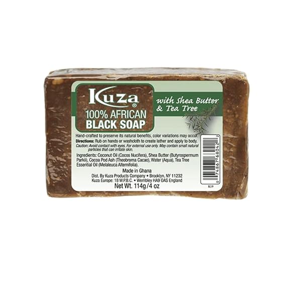 Kuza 100% African Black Soap with Shea Butter & Tea Tree, 4 oz