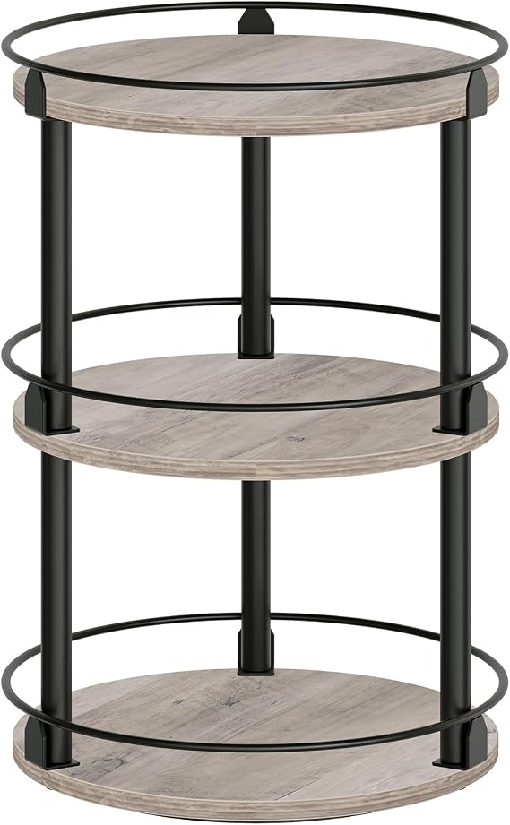 YATINEY 3-Tier Lazy Susan Organizer, Rotating Spice Rack, Spinning Organizer, Industrial Turntable Spice Rack Organizer for Cabinet, Kitchen Countertop, Greige and Black SR23BG