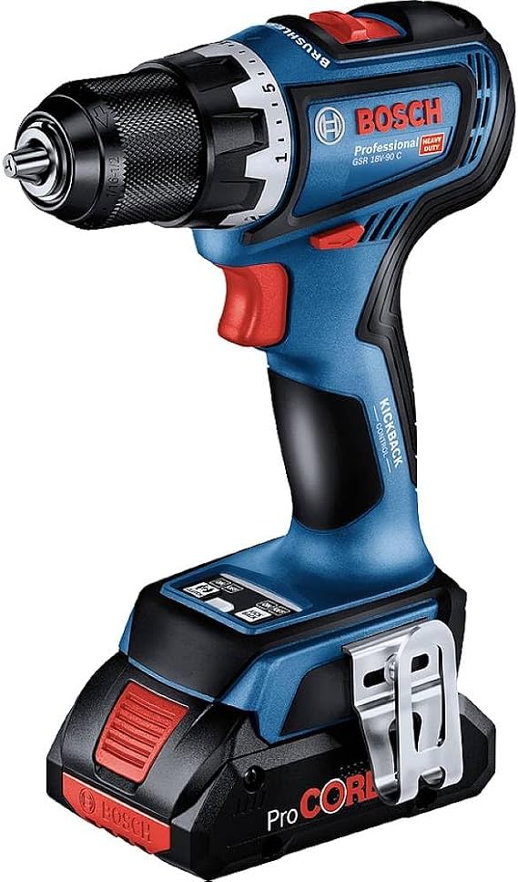 Bosch Professional 18 V Sistem Akülü Matkap GSR 18V-90 C (2 x Akü 5.0 Ah, Hızlı Şarj Cihazı GAL 18V-40, 1/1 Giriş, L-BOXX), Pil ile Çalışır, Mavi