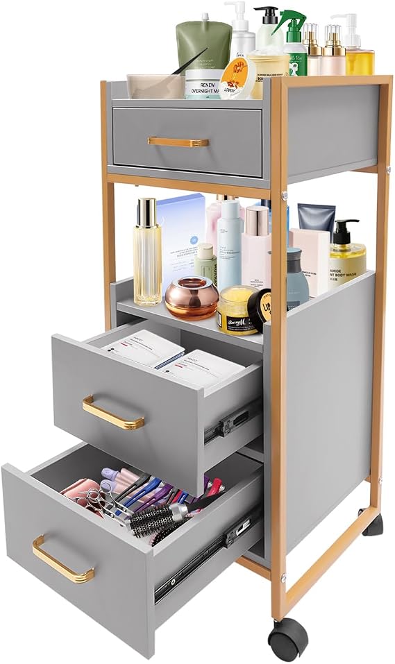 Hair Salon Storage Cart with Wheels,Barber Storage,Trolley Barber Shop Tool Cabinet,Hairdressing Tools Station Mobile Makeup Case,Multipurpose Tool Cart (Grey)