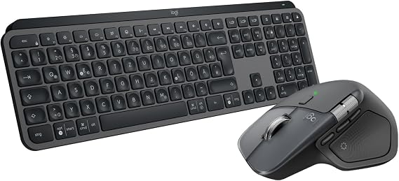 Logitech MX Master 4 Ergonomic Wireless Mouse with Advanced Powerful Haptic Feedback Ultra Fast Scrolling USB-C + MX Keys S Wireless Keyboard DEU QWERTZ - Graphite