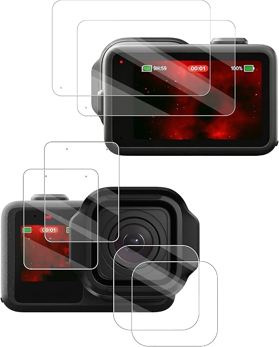 Wuniak Gopro Mission 1用スクリーン保護フィルム、ウルトラクリア強化ガラススクリーン保護フィルム、簡単貼り付け、傷防止、高画質、2セット