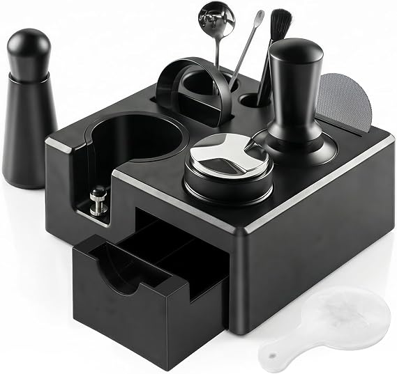 10PCS Espresso Accessories Kit - Espresso Knock Box and 54mm Tamping Station,Coffee Tamper,Distributor,WDT,Dosing Funnel,Puck Screen,Brush,Coffee Spoon,Latte Art Set Fits Breville 54mm Portafilter