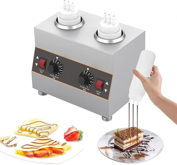 Cheese Sauce Warmer, Electric Chocolate Warmer Commercial Jam Heat Preservation Machine 30~85℃ Adjustable Temp Food Dispensers for Ketchup, Cheese, Fudge, Caramel (2 Bottles)