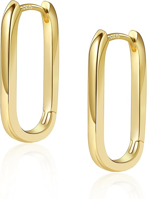 Silver Hoop Earrings for Women Trendy Small Square 14K Gold Hoop Earrings