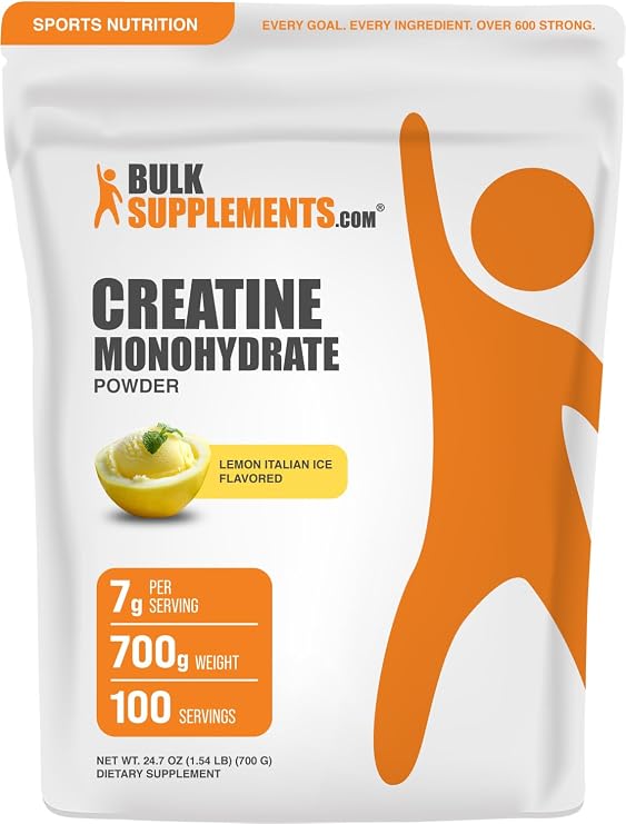 Creatine Monohydrate Powder - Creatine Flavored Powder Supplement, Micronized - Lemon Italian Ice Flavor, 7g per Serving, 700g (1.5 lbs) (Pack of 1)