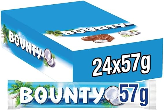 Bounty Milk Chocolate Coconut Bars 24 x 57g Case Box | Individually Wrapped Classic Indulgent Treats | Perfect for Sharing, Vending, Gifting & Catering