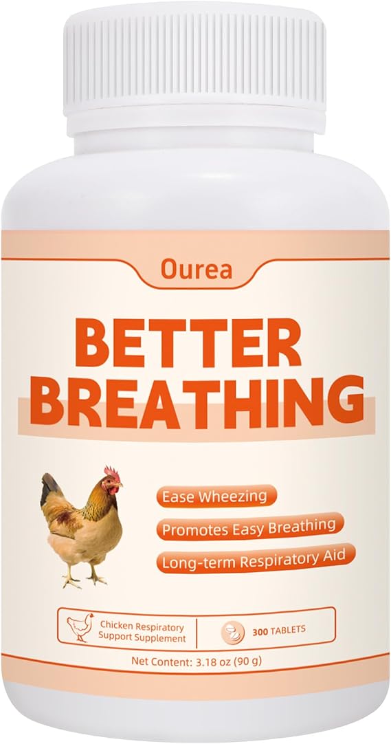 Ourea Chicken Breathing Supplement, Poultry Respiratory Aid Pills for All Breeds & Ages of Chickens - Support Wheezing, Coughing, Rapid Breathing, Lung Health - Gentle, Natural Formula - 300 Tablets