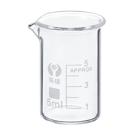 PATIKIL 5ml Low Form Glass Beaker, 3.3 Borosilicate Glass Graduated Printed Scale Measuring Cups with Spout for Kitchen Lab Liquids Transit Boiling