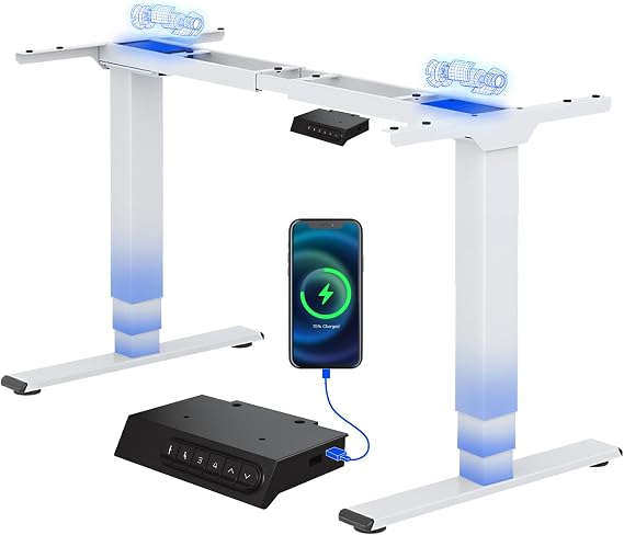 FLEXISPOT E6 MAX Standing Desk with USB Dual Motors 3-Stage, Electric Height Adjustable Sit Stand Up with Anti-collision System and Memory Panel, White