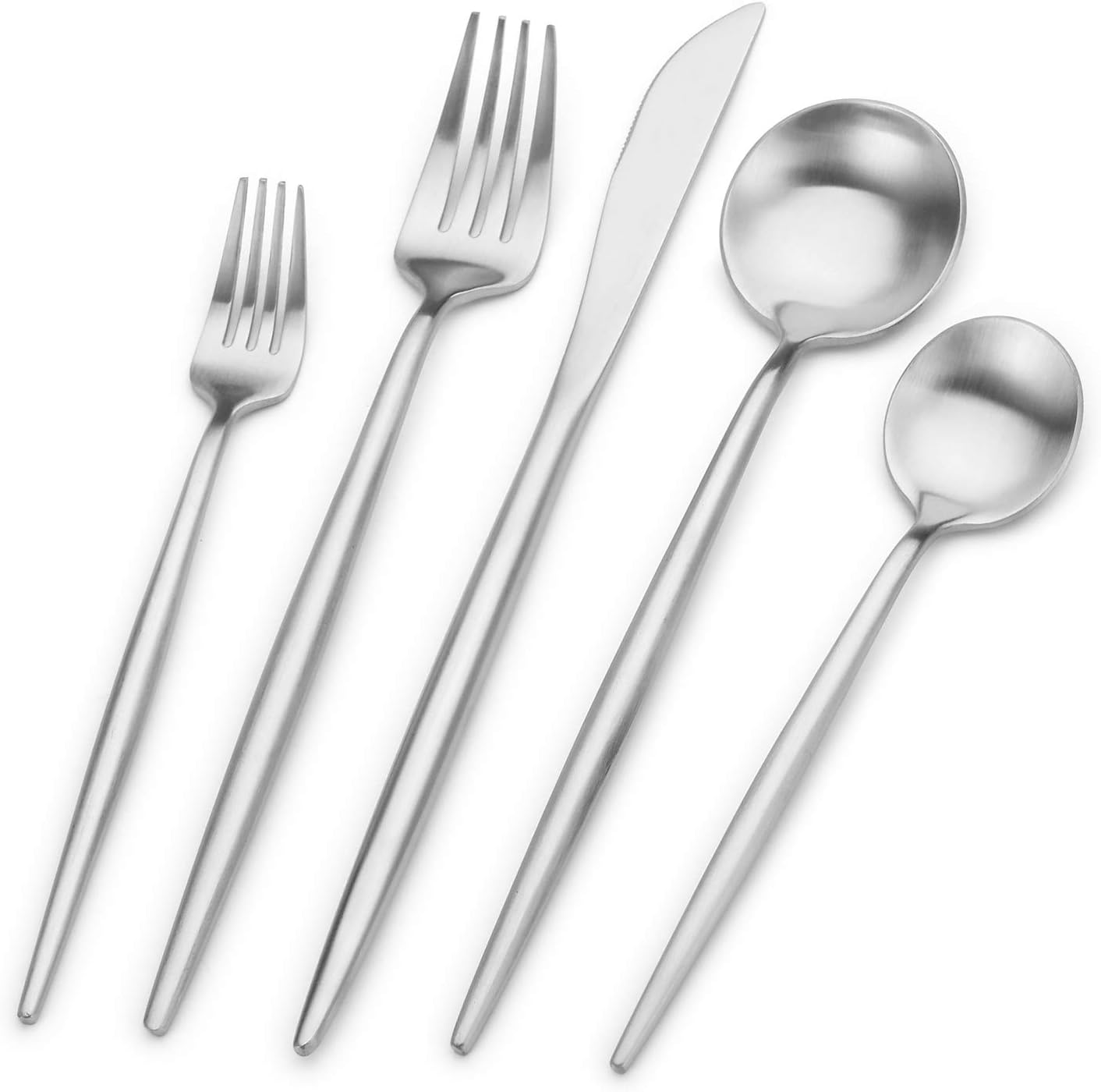 Bettlife Matte Silver Silverware Set, Stainless Steel Satin Finish, Flatware Cutlery Set Service for 4, 20-Piece Spoons and Forks Kitchen Utensil Set, Dishwasher Safe Matte Silver, 20 P