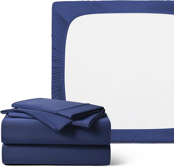 REST Buy 2 GET 30 Percent Off : 3PC Sheet Set Plus Extra Fitted Sheet Bundle at 30% Discount, in Midnight Blue, Queen Size