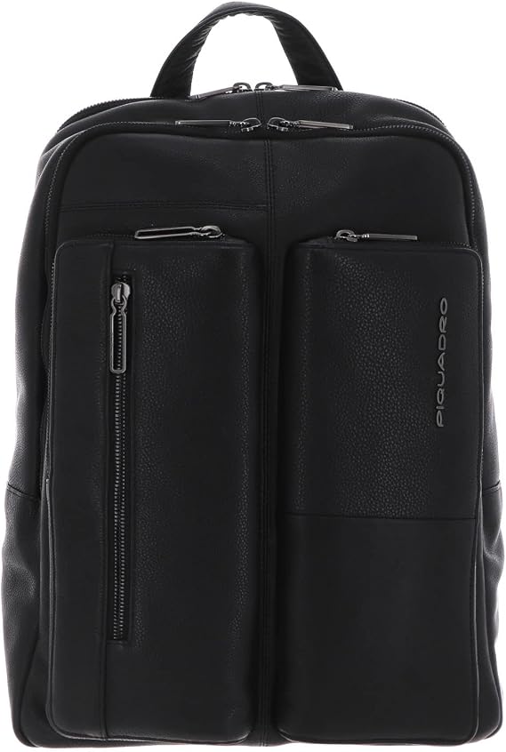 PIQUADRO Ronnie Medium 14" Leather Laptop Backpack, Black, S, Business