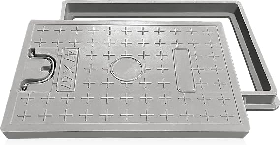 Rectangle 24x16in Manhole Cover and Frame,Fiberglass Septic Tank Lid and Base 26x18in,Clear Opening 22x14in,Rectangular Solid Top Covers,Recessed Sewer Lid W/Handle for outside,yard,pavement