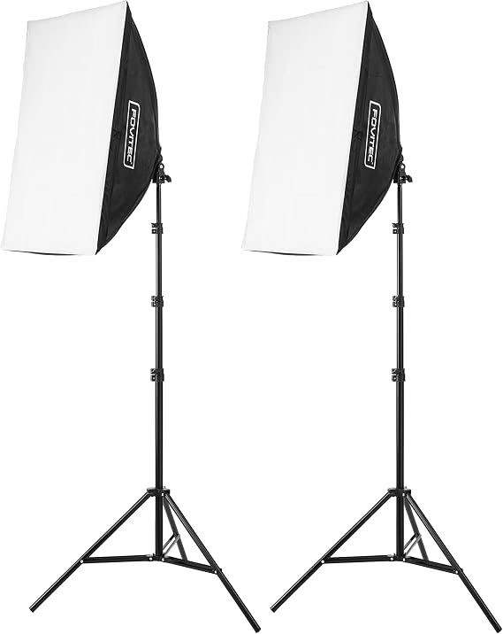 2-Light Fluorescent Studio Lighting Kit, 20"x28" Quick Setup Softboxes, 650W Continuous Light and Stands for Portraits, Product Photos, Vlogging, Video Conferencing, and Live Streaming