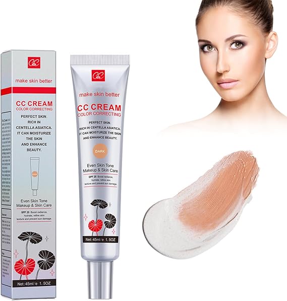 Centella Asiatica Tinted Face Cream 45ml CC Cream Red Correct Cc Cream Color Correct Cream Color Correcting Cream Makeup Cream Fondation Moisturizing, Improves Complexion and Hydrates (Dark Color)