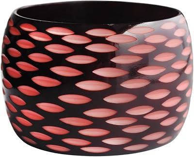 Pure Hands Handmade Resin Bangle Playful Bagatelle Studio, Black Carved Surface with Pink Base, Quarter-Round Bold Design, Satin-Smooth Artistic Jewelry